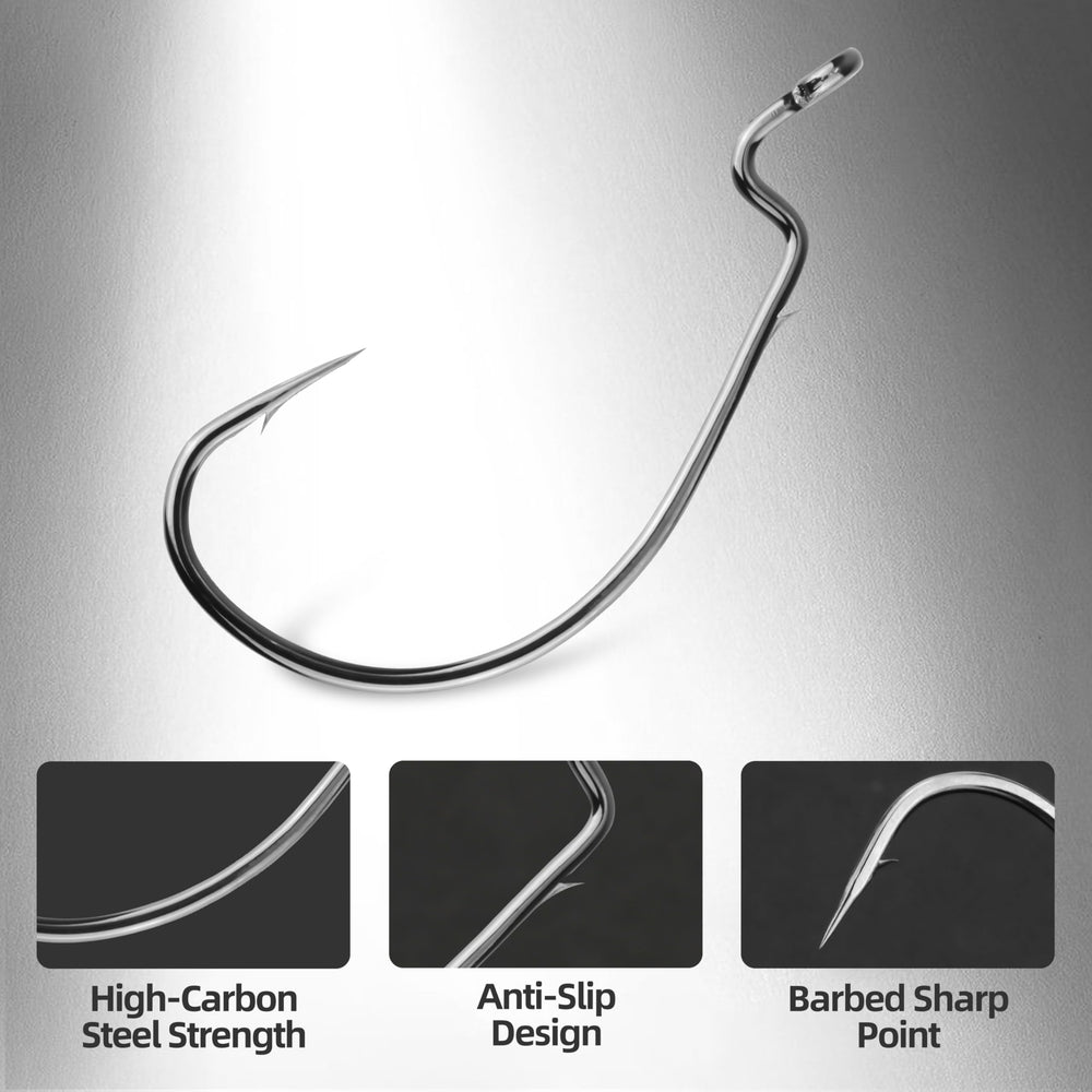Weedless weighted swimbait hook showing anti-slip barb