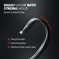 Hook holding soft plastic bait for bass rigs