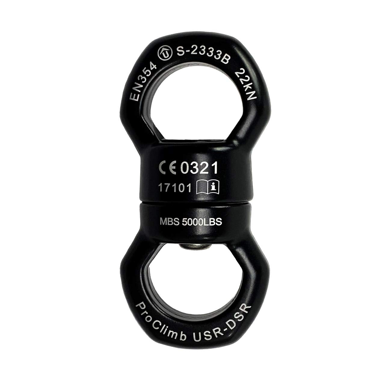 ProClimb 22kN micro rotator rope swivel front view shows compact design for smooth rope control.