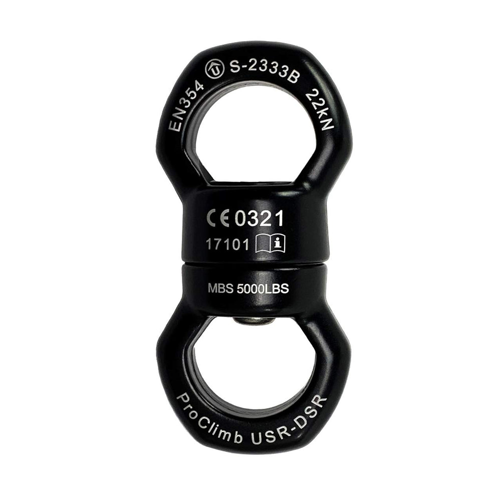 ProClimb 22kN micro rotator rope swivel front view shows compact design for smooth rope control.