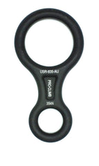 ProClimb 35 kN fall-rescue figure-8 descender in action for controlled descent.