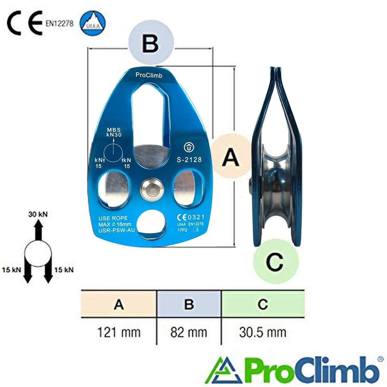 ProClimb aluminum frame with 16 mm rope compatibility for versatile use.