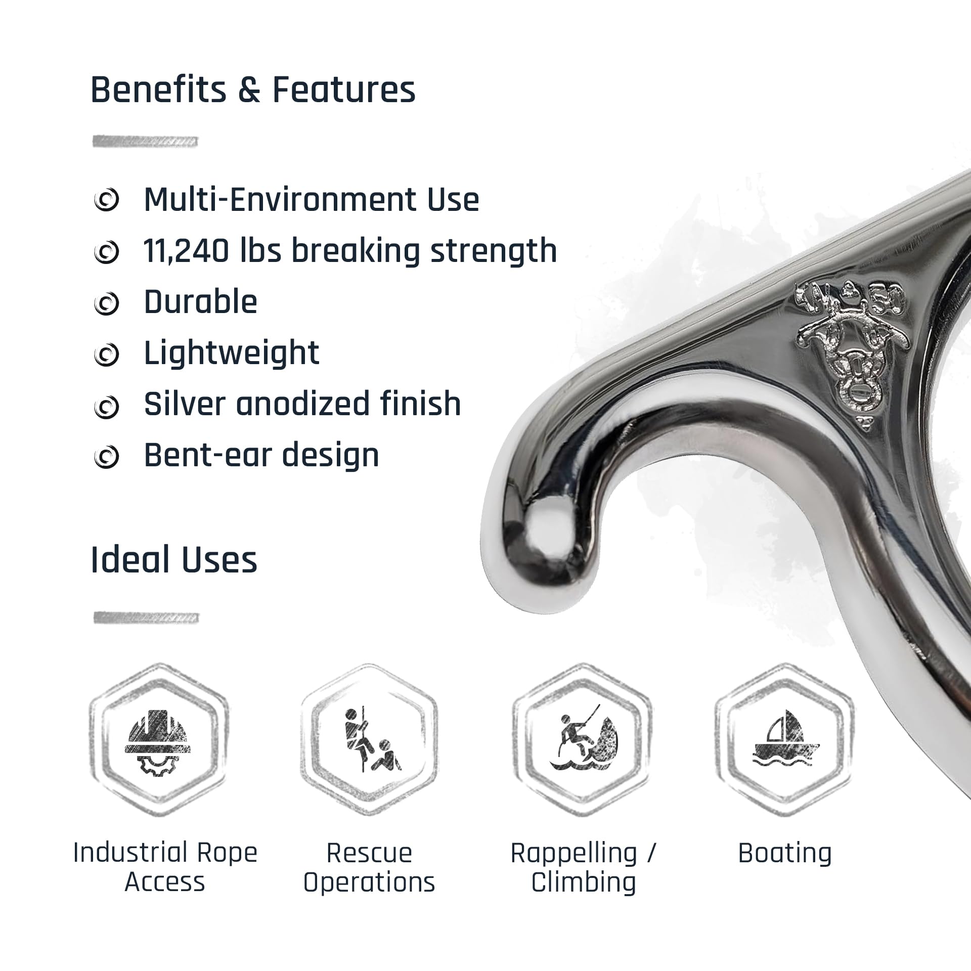 ProClimb bent-ear design descender offering easy lock-off and improved rope management