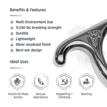 ProClimb bent-ear design descender offering easy lock-off and improved rope management