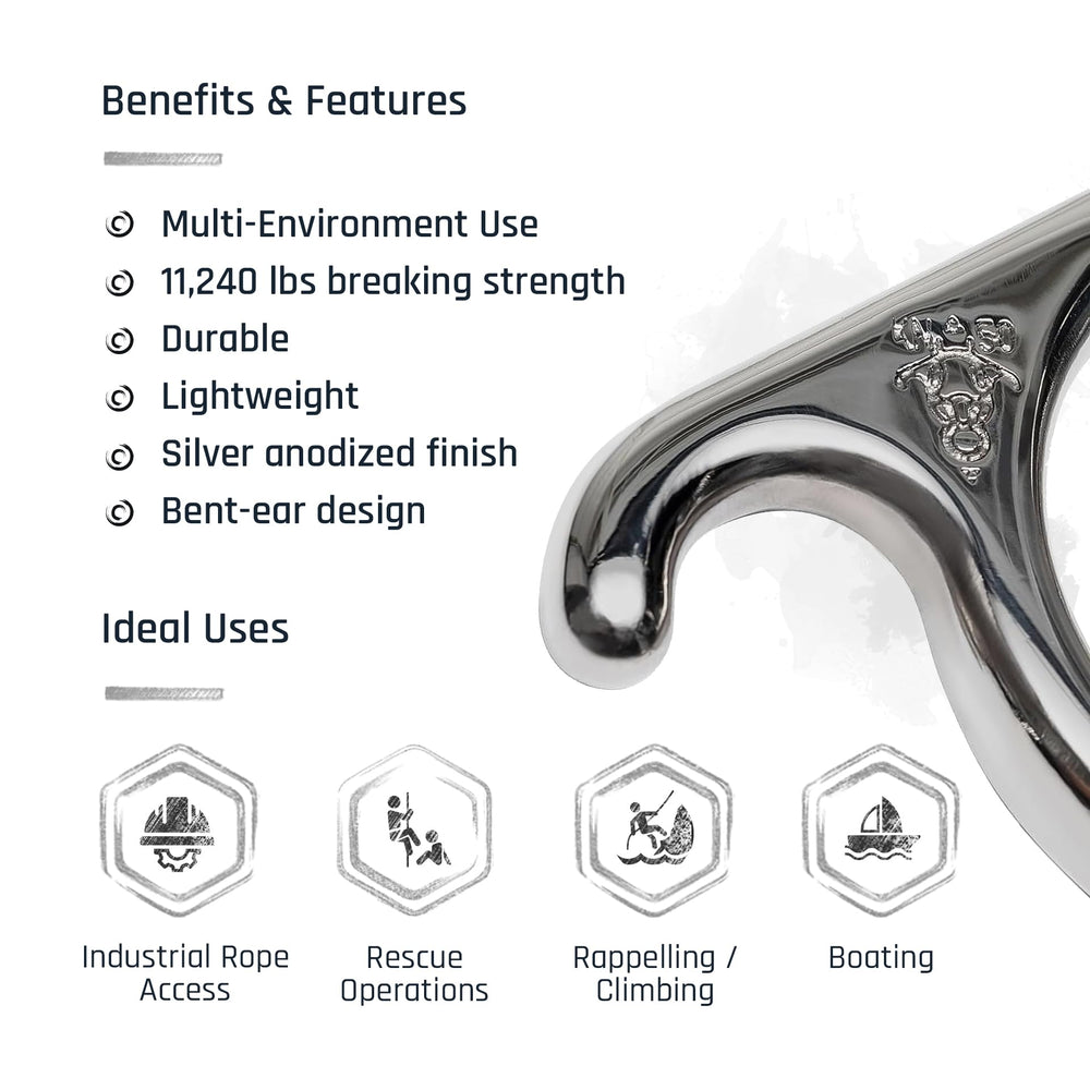 ProClimb bent-ear design descender offering easy lock-off and improved rope management