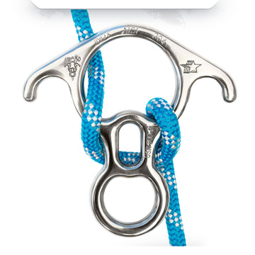 ProClimb figure-8 descender in stainless steel for secure rappelling and smooth rope control
