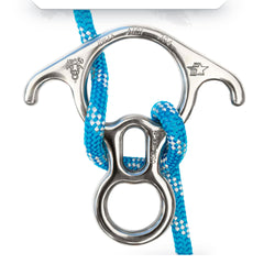 ProClimb figure-8 descender in stainless steel for secure rappelling and smooth rope control