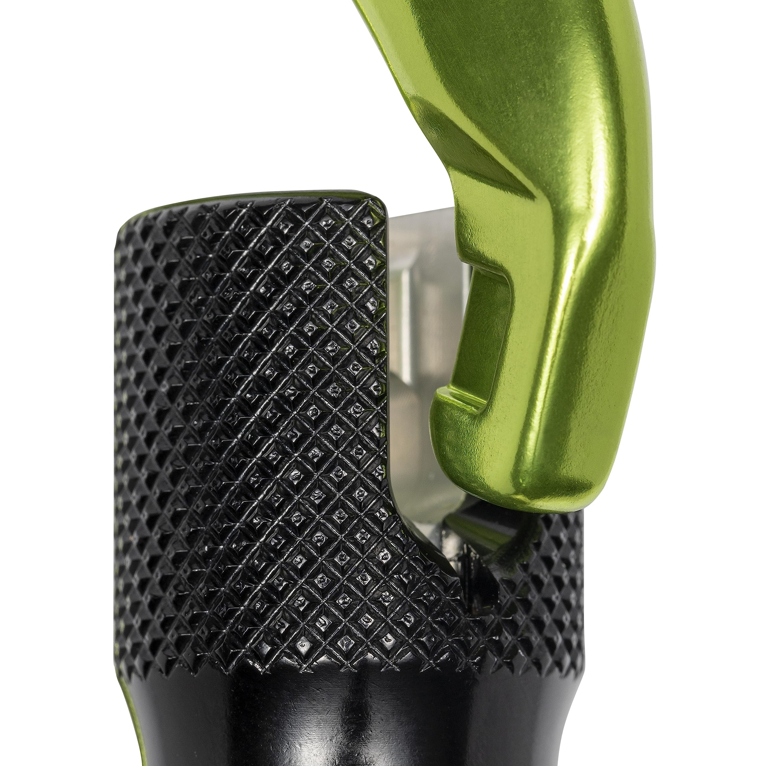 ProClimb green anodized aluminum carabiner, full view built for durability in rigging and climbing.