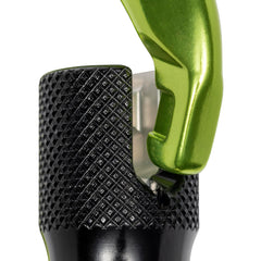 ProClimb green anodized aluminum carabiner, full view built for durability in rigging and climbing.