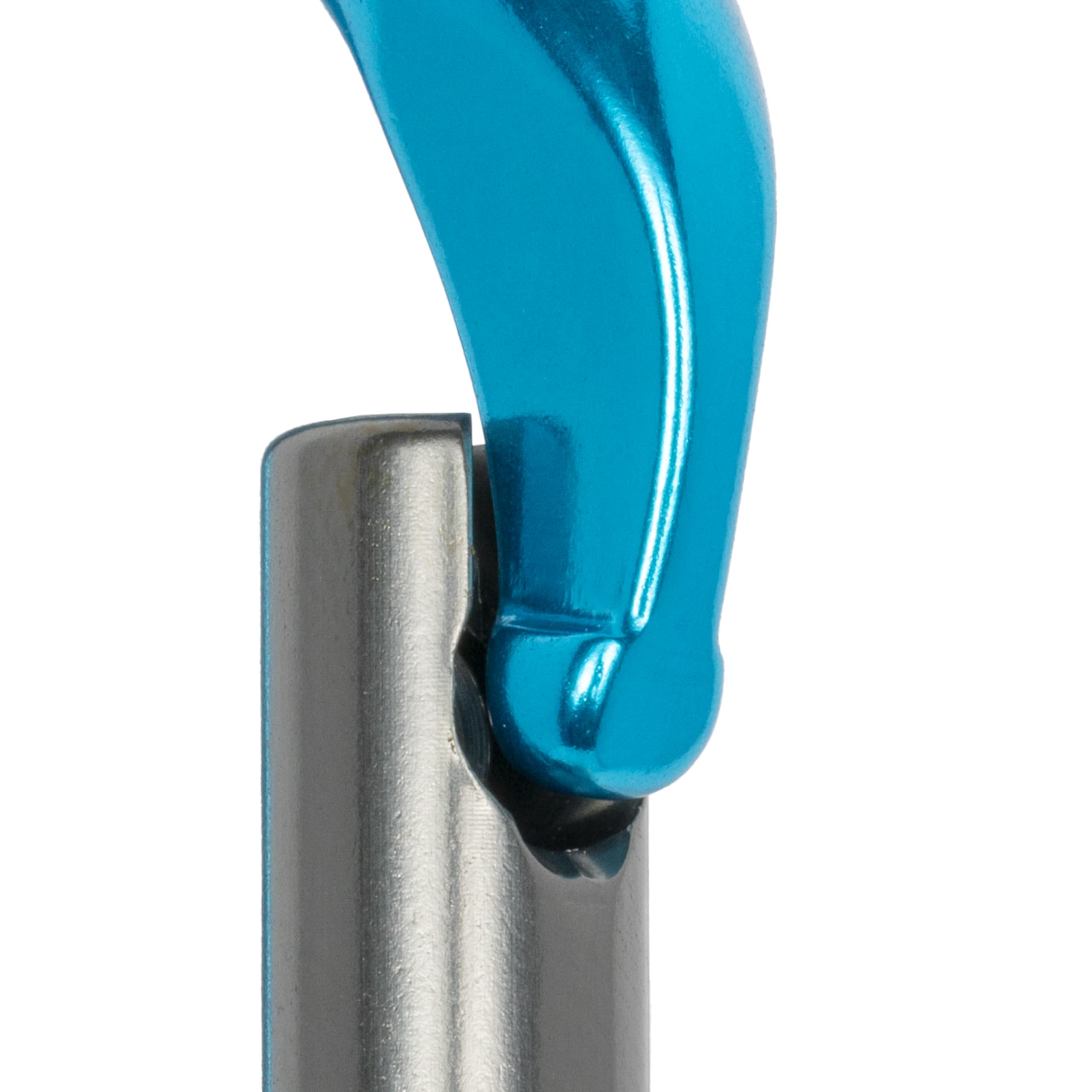 ProClimb blue oval straight gate carabiner oval-shape design adds attachment options.