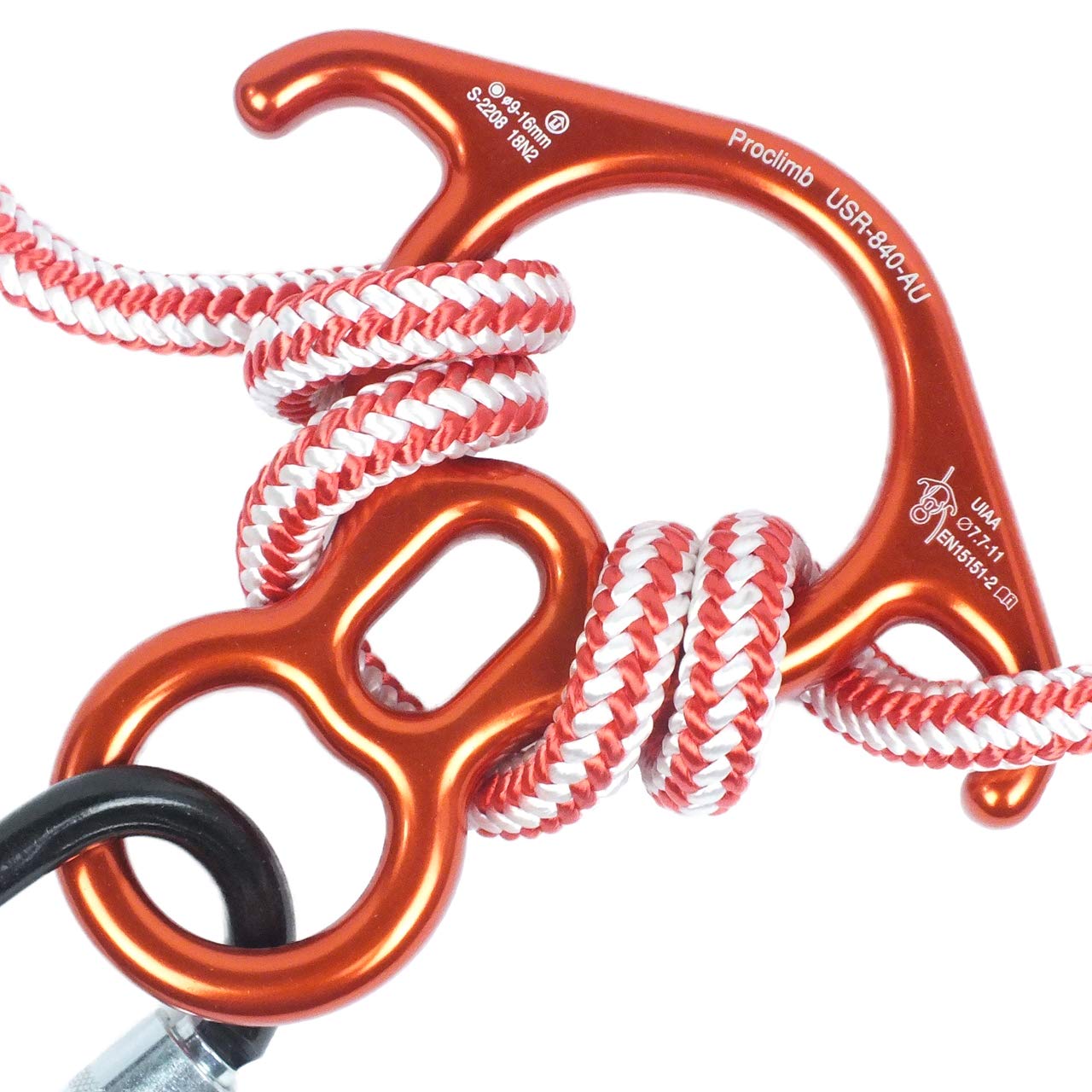 ProClimb Rescue Figure 8 descender orange body showing smooth rope control.
