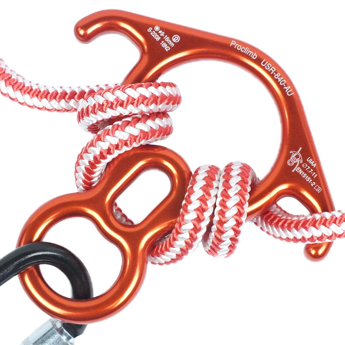 ProClimb Rescue Figure 8 descender orange body showing smooth rope control.
