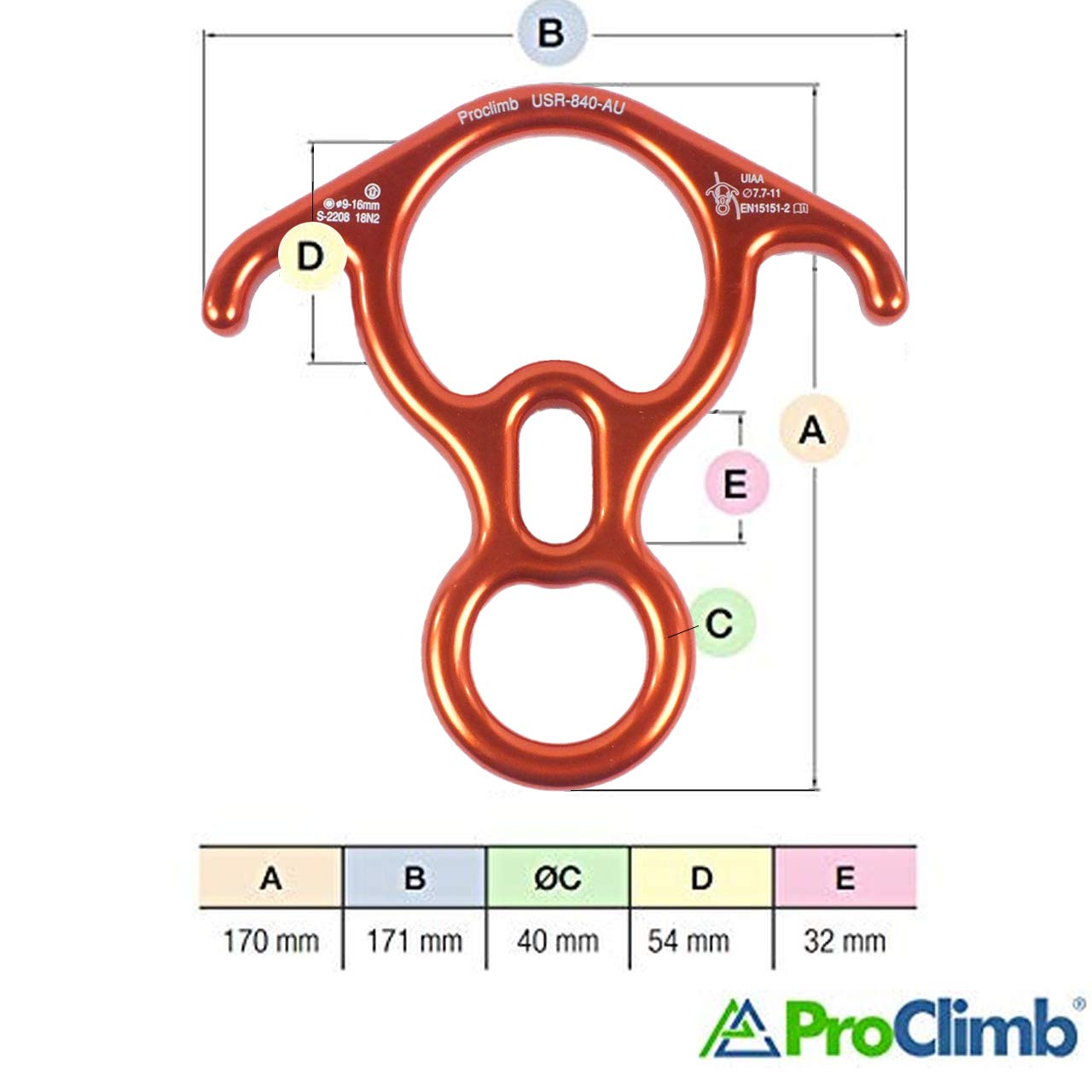 ProClimb orange descender in use illustrating smooth belaying flow.