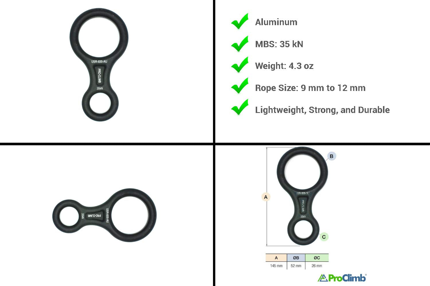 ProClimb multipurpose tool suitable for rescue and rappelling operations.
