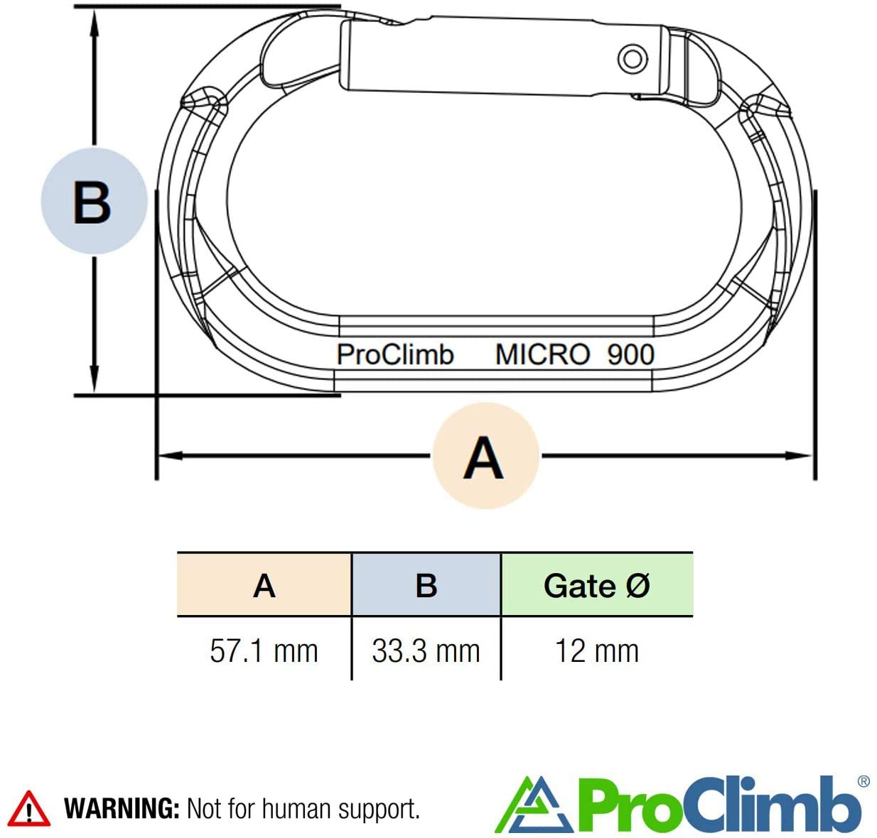 ProClimb ultra-lightweight 0-4oz carabiner, ideal for lightweight setups.
