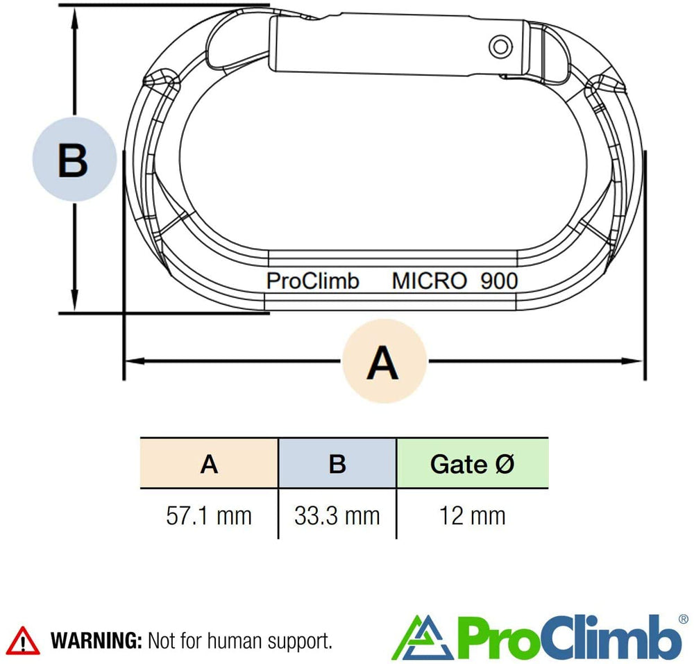 ProClimb ultra-lightweight 0-4oz carabiner, ideal for lightweight setups.