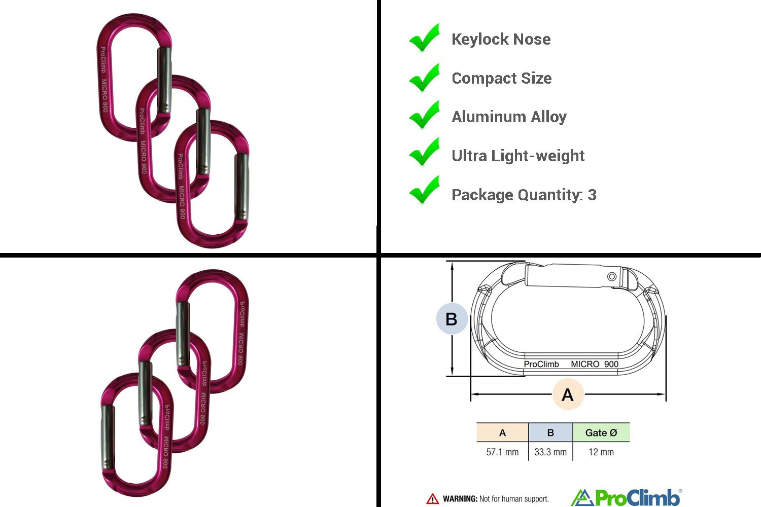 ProClimb versatile accessory carabiner, hundreds of applications beyond climbing.