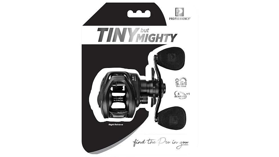 ProFISHiency Tiny Baitcast Reel with clam pack, compact and portable.