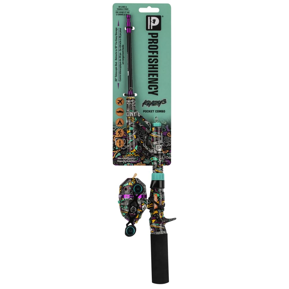 ProFISHiency 30-inch telescopic Krazy 3 spincast pocket combo ready for travel