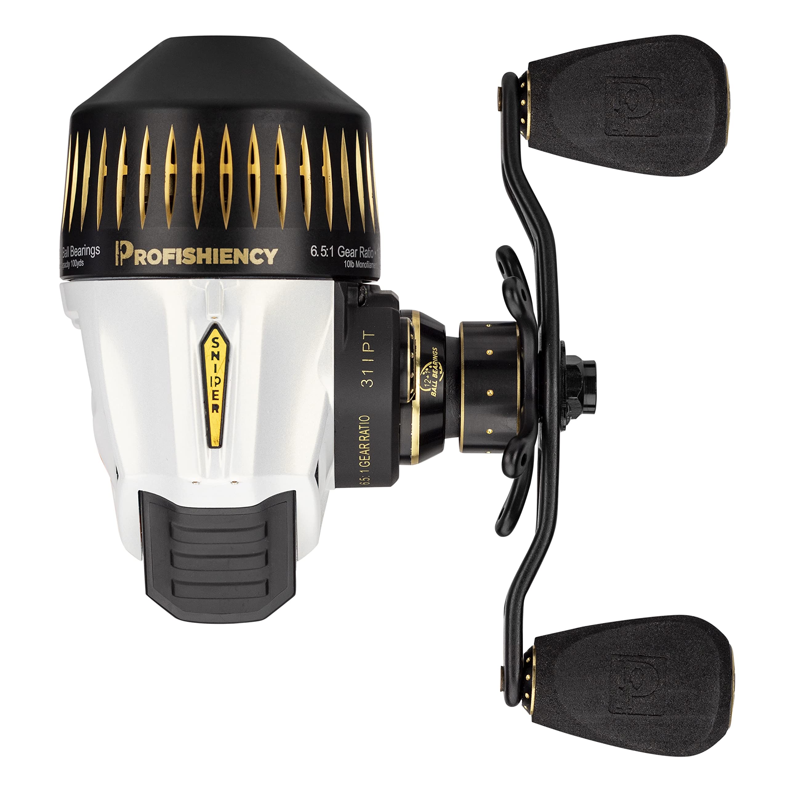 ProFISHiency Sniper Spincast Reel 6.5:1 gear ratio enables quicker line pickup per turn.