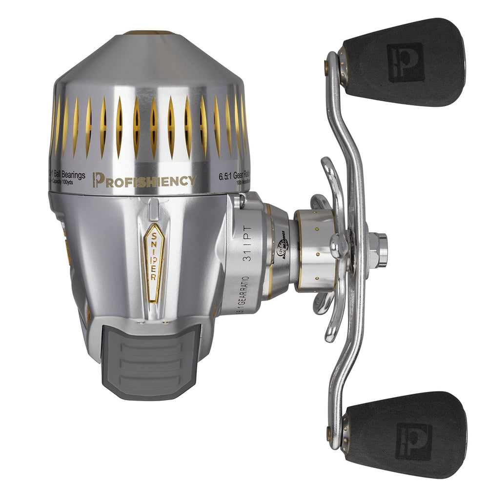 Ergonomic aluminum handle with EVA knobs on Sniper Spincast Reel Silver