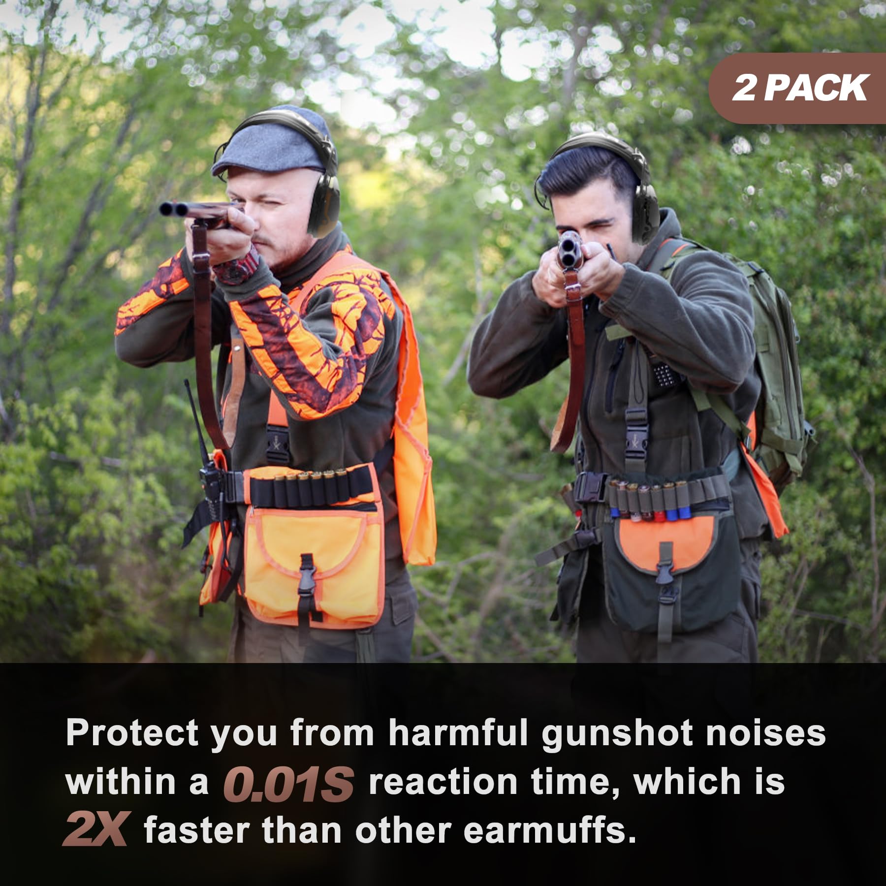 PROHEAR 2 Pack NRR 23dB protection reduces loud gunshot impact.