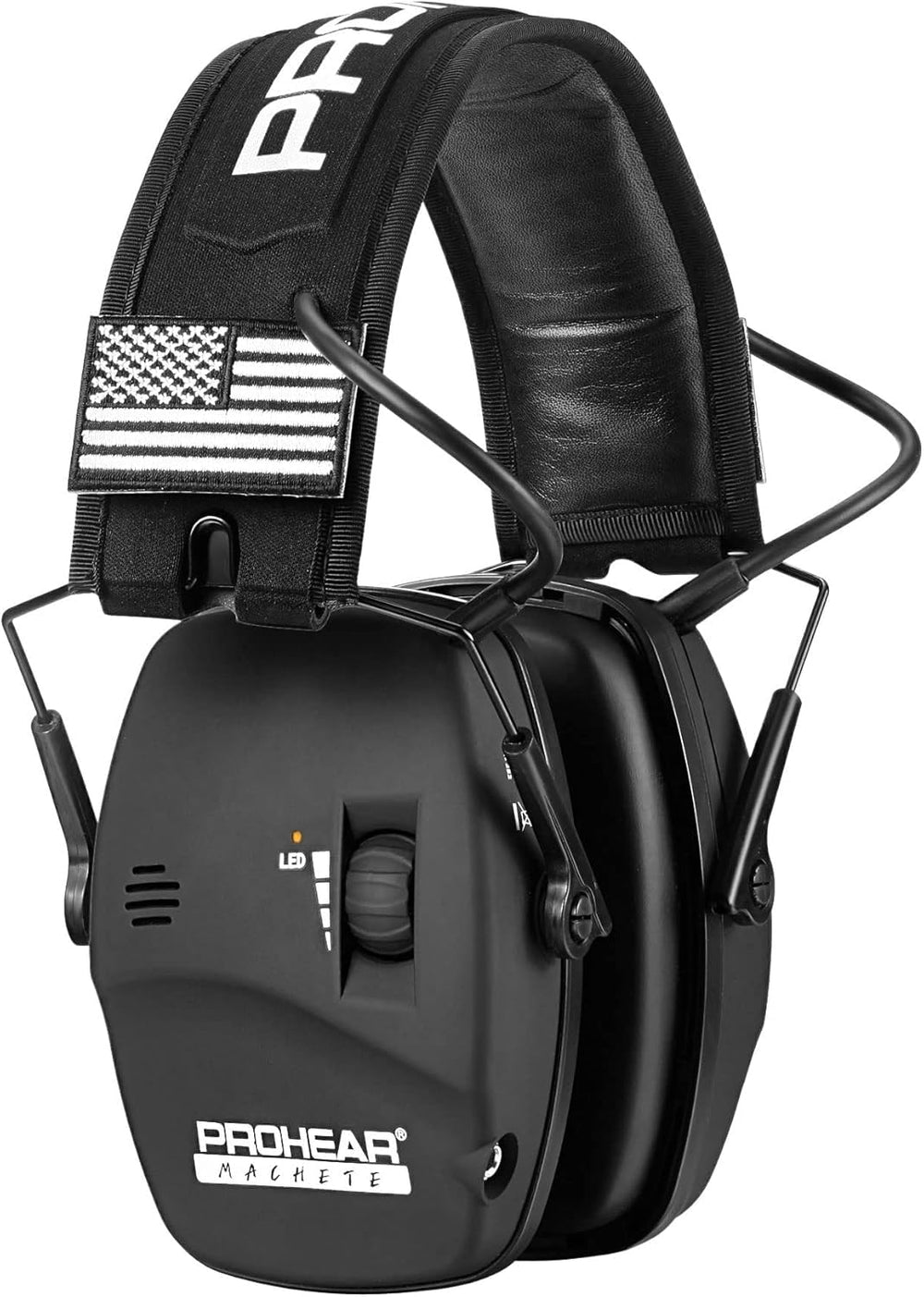 PROHEAR earmuffs battery compartment for easy AAA power access