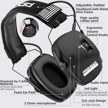 PROHEAR earmuffs two-directional mics provide directional sound capture for situational awareness