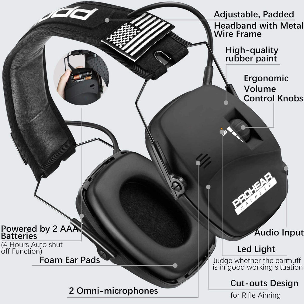 PROHEAR earmuffs two-directional mics provide directional sound capture for situational awareness