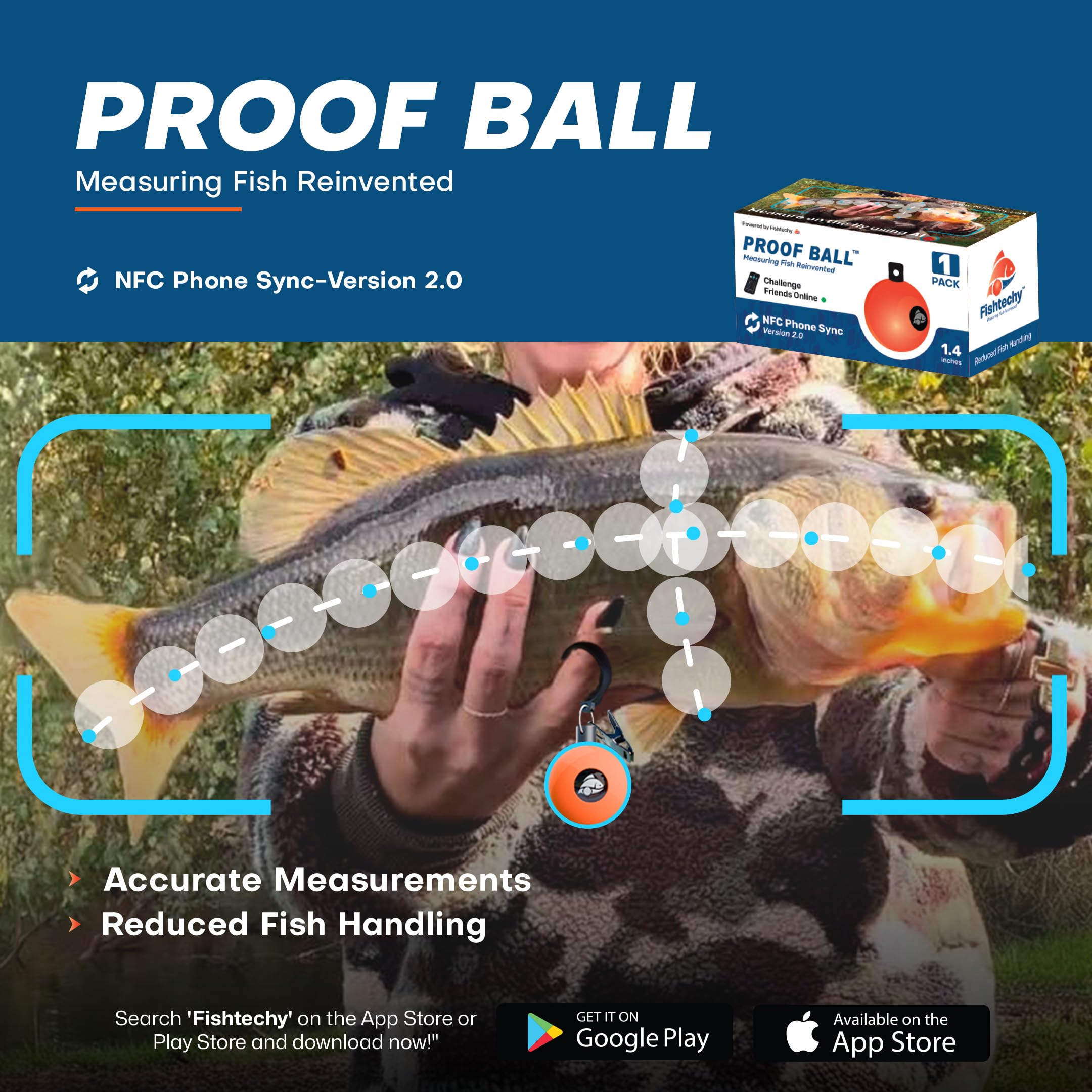 User filming a fish with PROOF BALL and smartphone