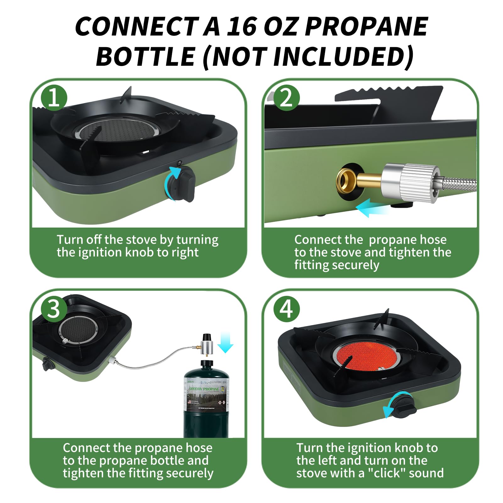 Propane portable camping stove compact form suggests easy transport and storage in packs.