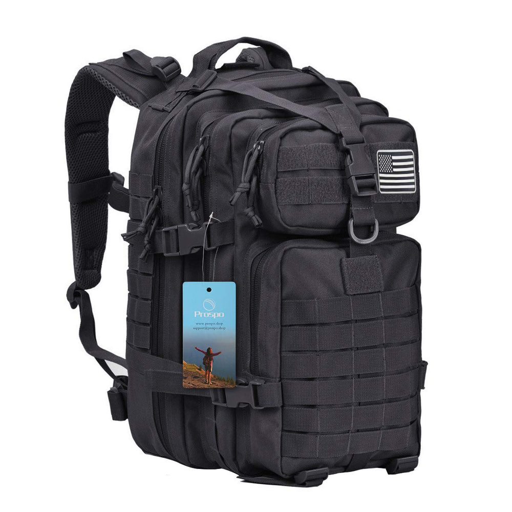 Prospo 40L military tactical backpack front view with spacious main compartment for gear
