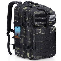 Prospo 40L tactical backpack front view showing durable construction for rugged outdoor use.