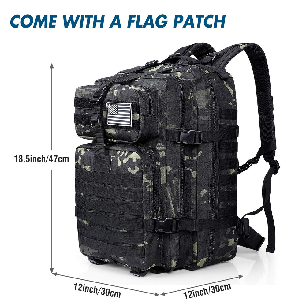 Prospo 40L tactical backpack side view highlighting MOLLE compatibility for expandable gear.