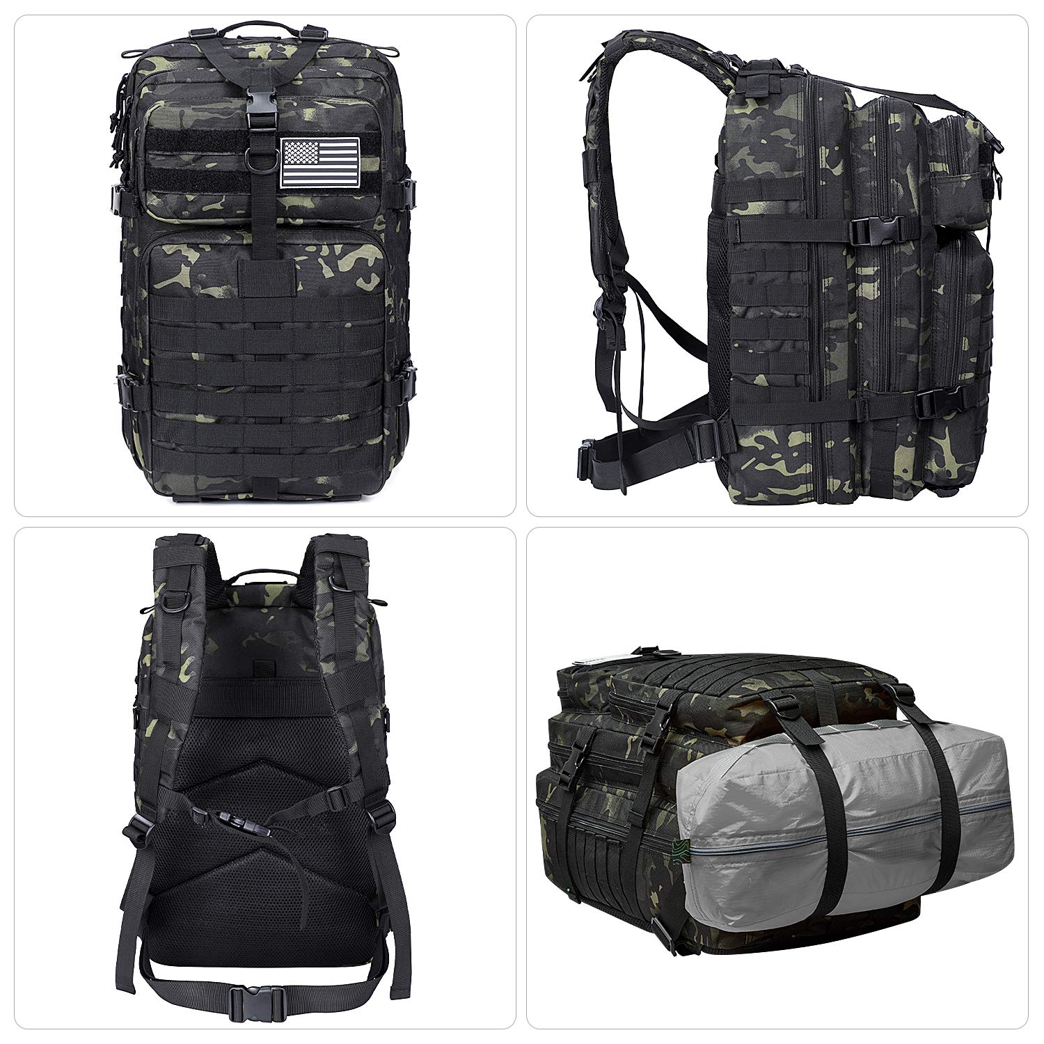 Prospo 40L backpack MOLLE attachment area demonstrating versatile loadout options for field gear.