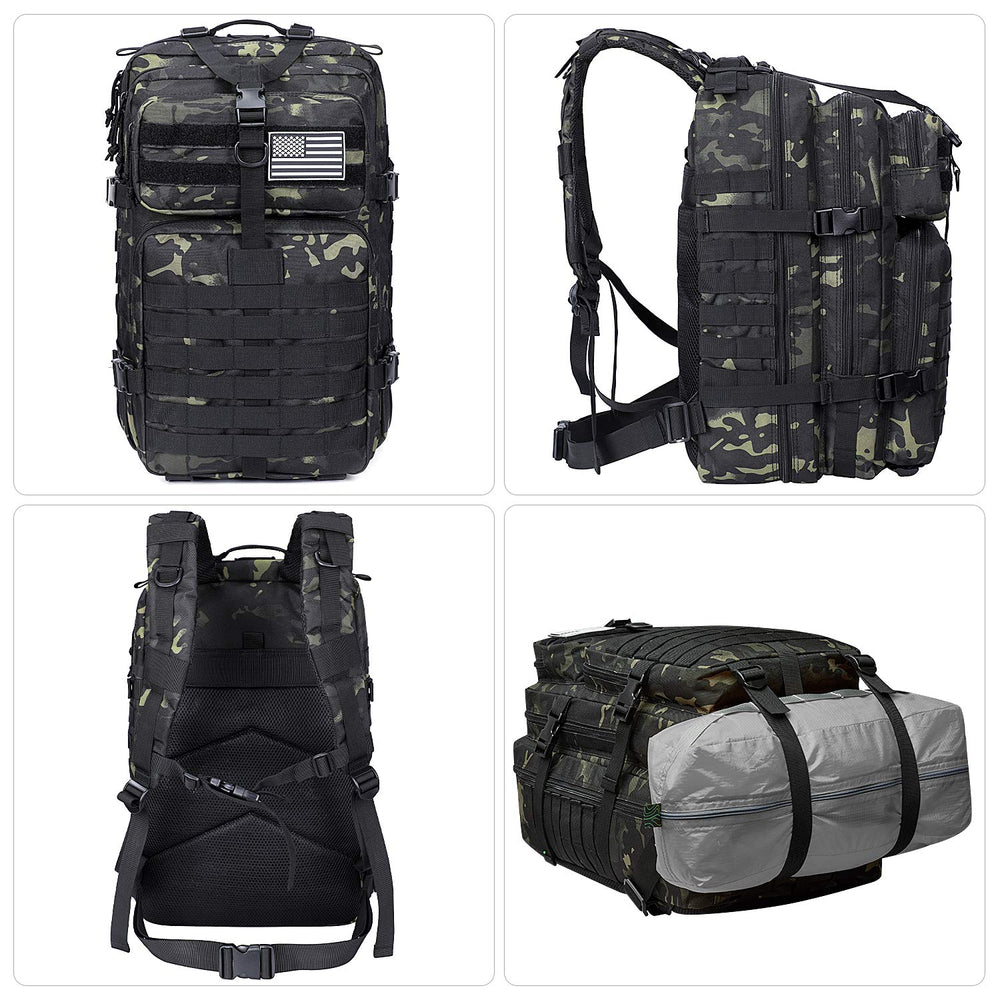 Prospo 40L backpack MOLLE attachment area demonstrating versatile loadout options for field gear.