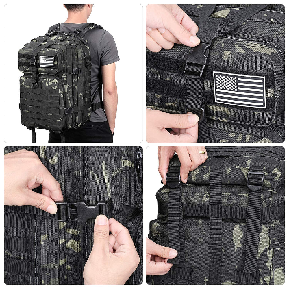 Prospo 40L patch-friendly front with flag area for personalization and quick ID.