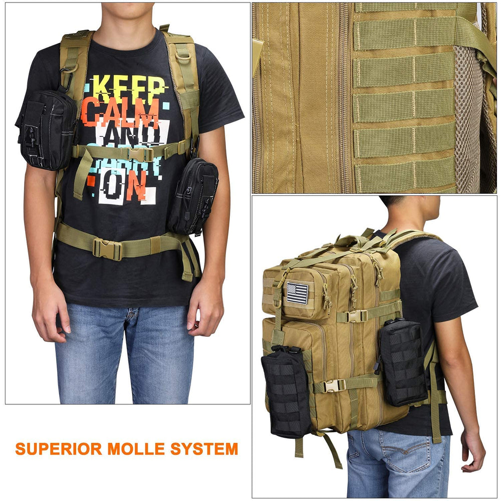 Prospo 40L tactical backpack for hunting and fishing setups with gear organization.