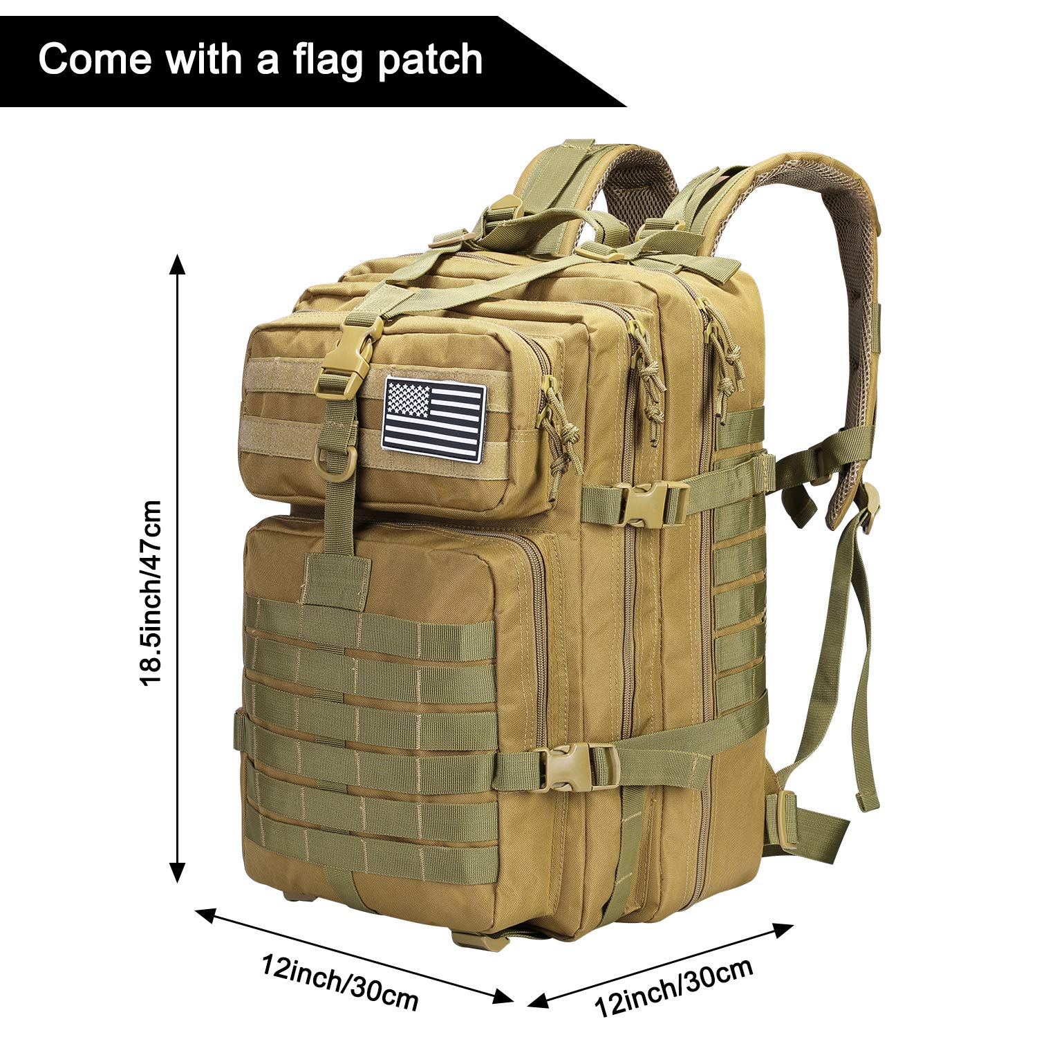 Prospo 40L tactical backpack MOLLE system enables customizable gear attachment.