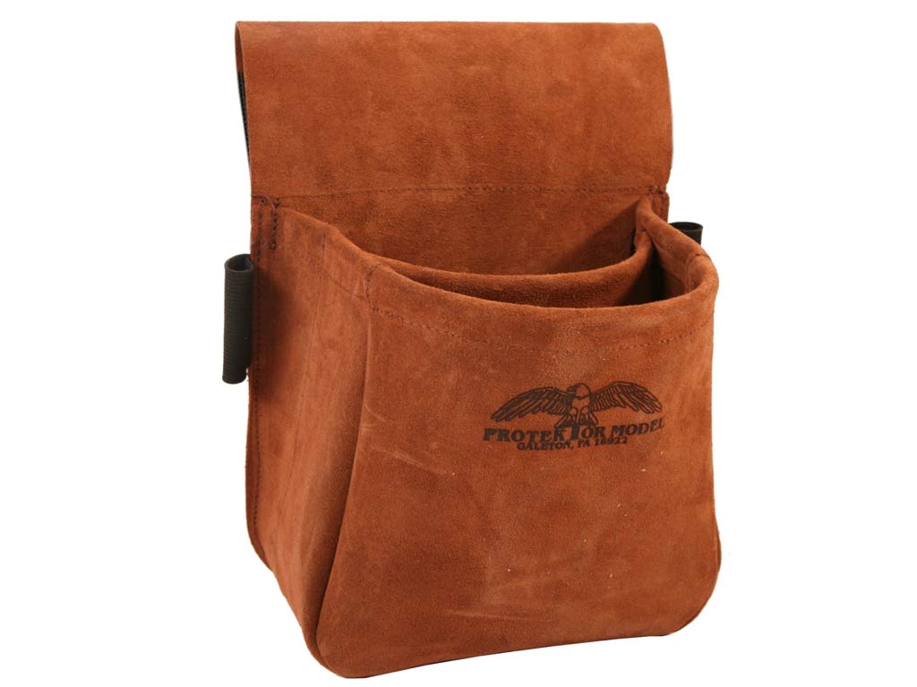 Protektor Model trap bag in suede shown in side view for easy shell organization on skeet ranges.