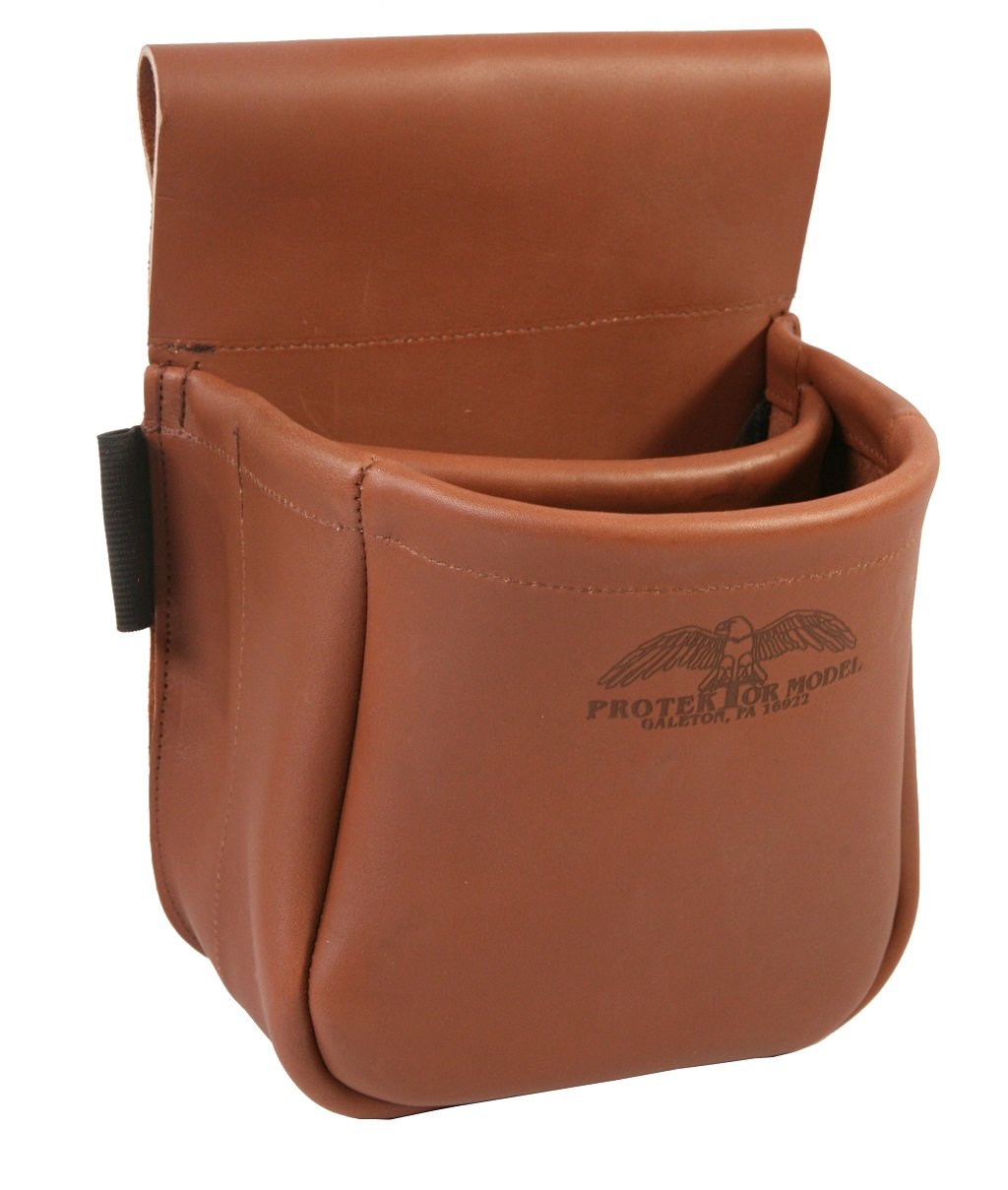 Protektor Model Trap/Skeet bag in brown top-grain leather for organized shell transport on the range