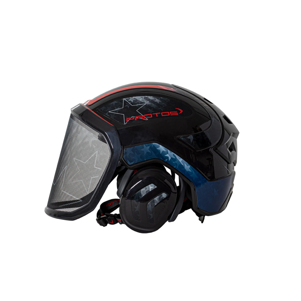 Protos Integral Arborist Helmet Stars Stripes, Klima-AIR pads manage perspiration for all-day comfort.