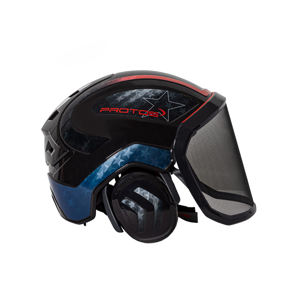 Protos Integral Arborist Helmet Stars Stripes, front view for reliable head protection in tree work.