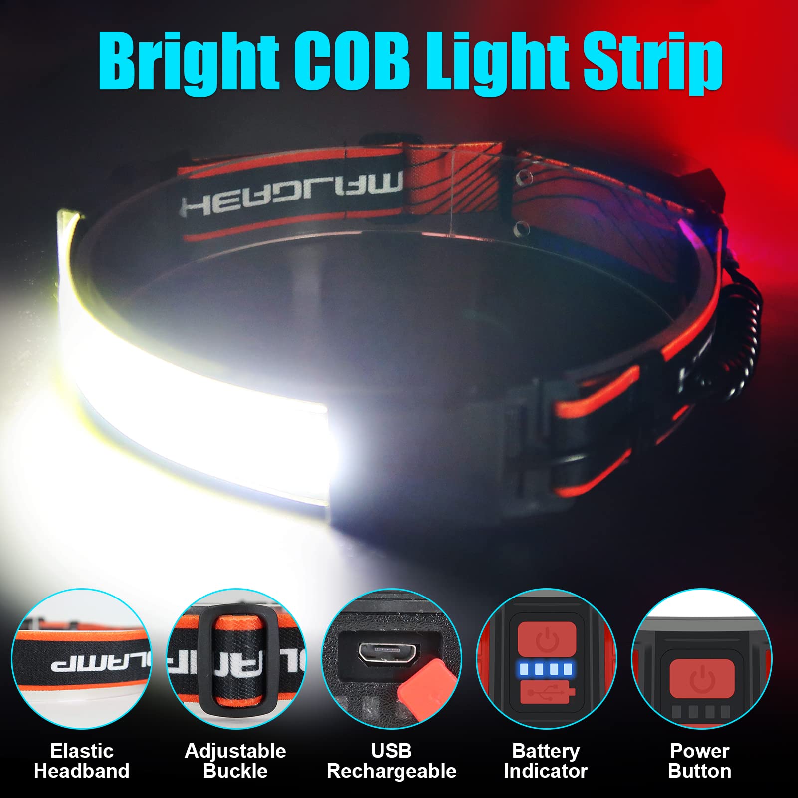 PSDRIQQ headlamp lightweight adjustable strap fits adults and kids
