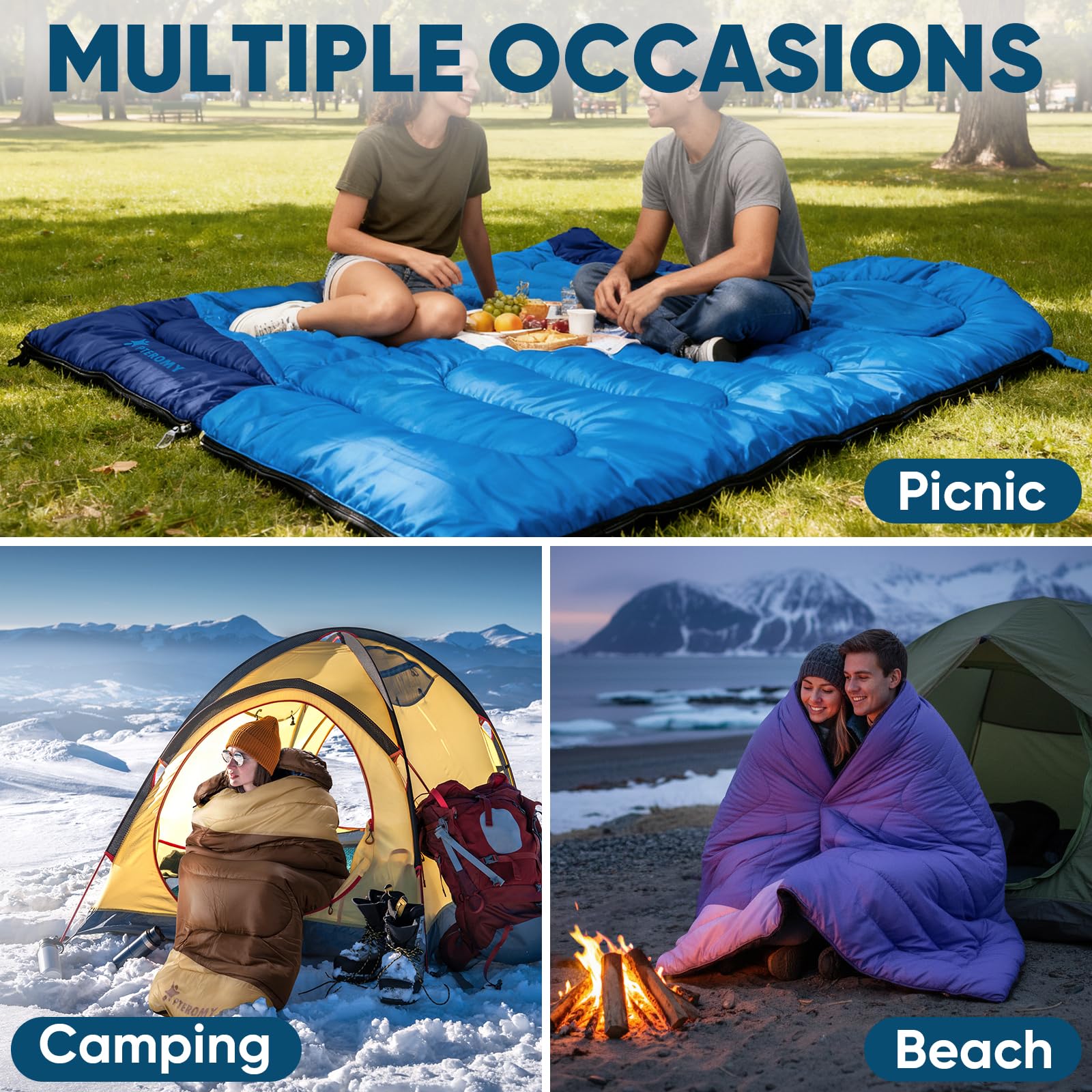 PTEROMY sleeping bag with compression bag ready for compact backpack storage.