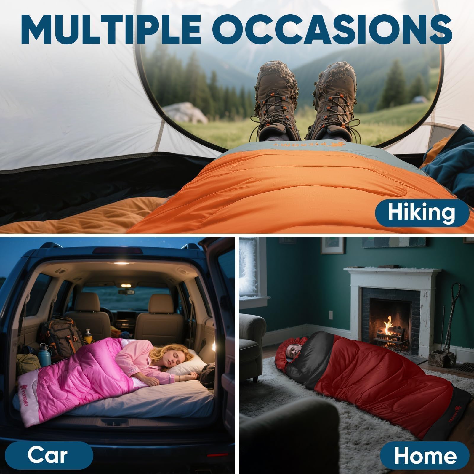 PTEROMY full-length sleeping bag fits adults up to 6-7 feet tall