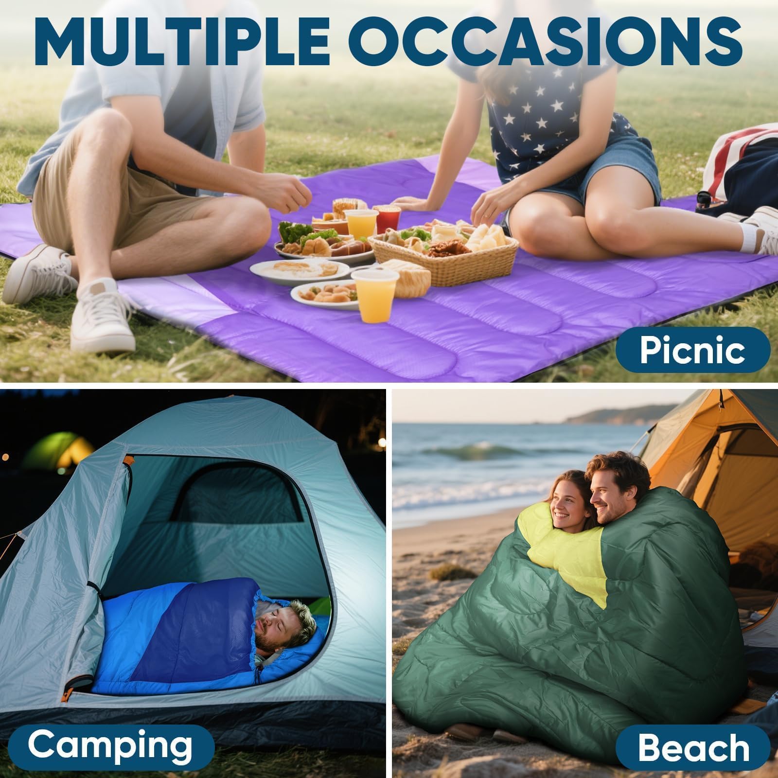 PTEROMY sleeping bag materials blue emphasize water resistance and windproof protection during outdoor trips.