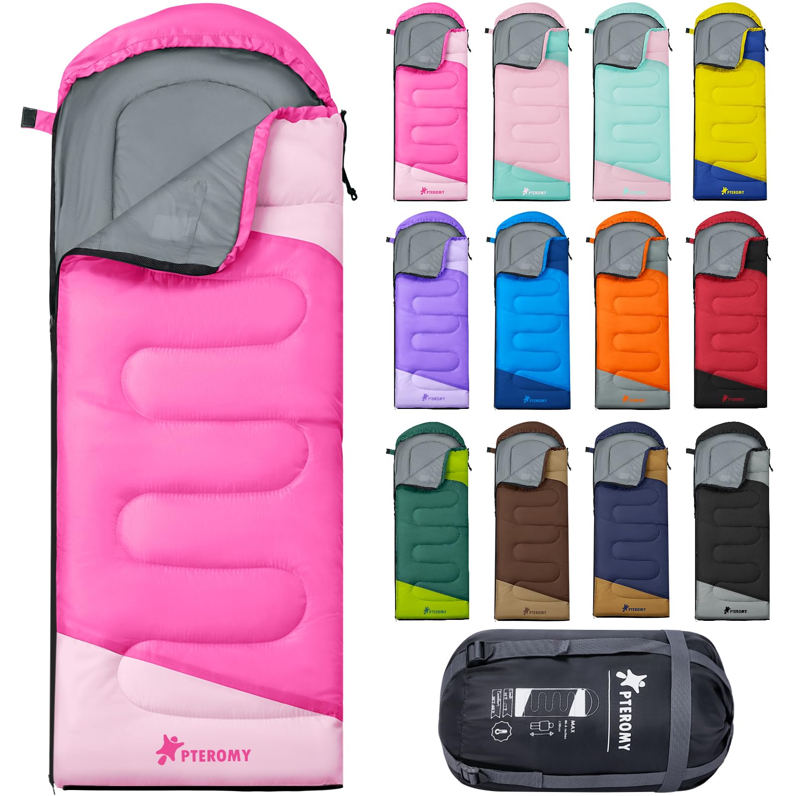 PTEROMY sleeping bag water-resistant shell for outdoor use and weather protection