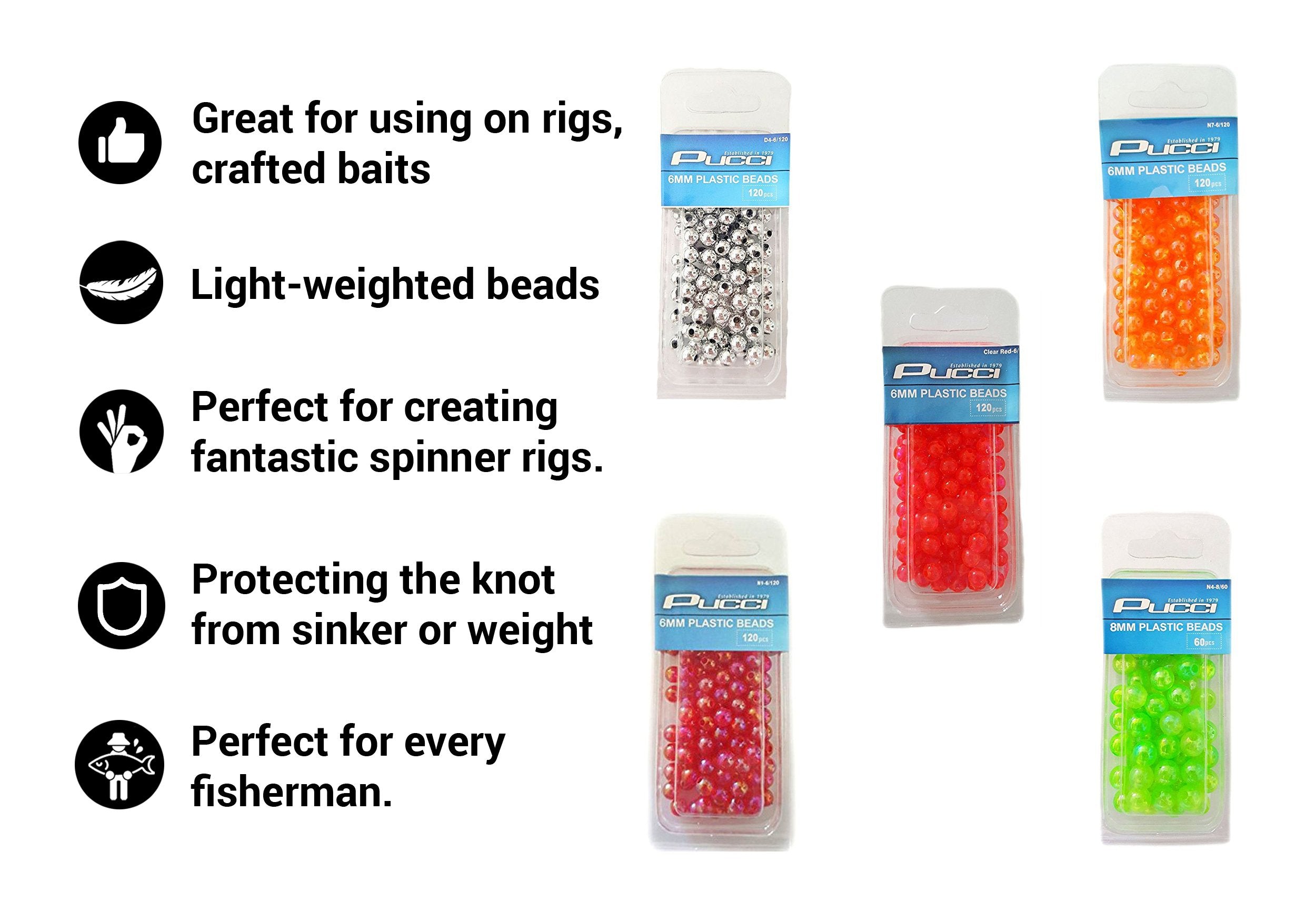 Close-up of vivid Clear/Red Pucci beads for trout rigs