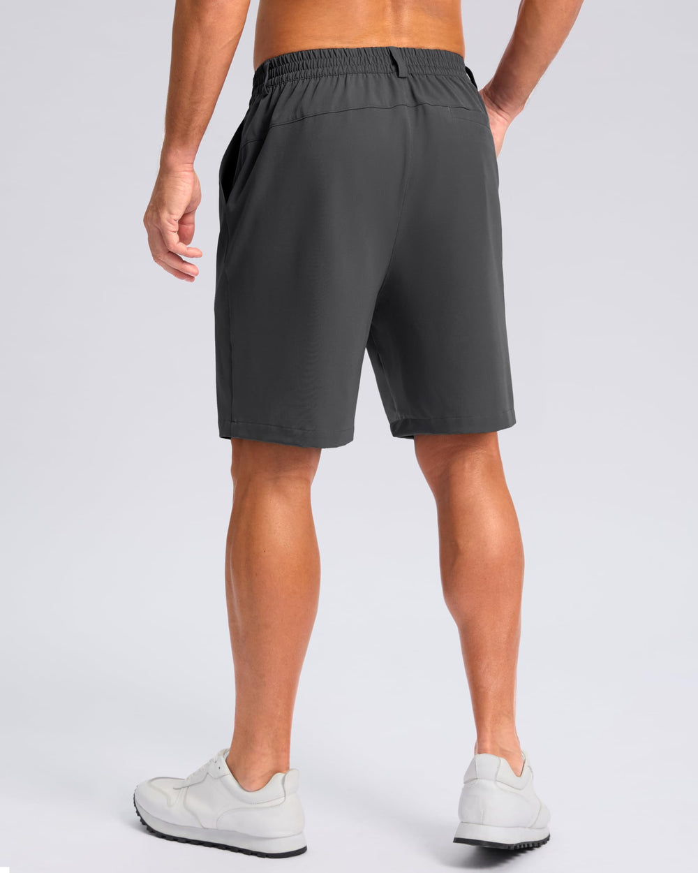 Pudolla charcoal shorts back view showing deep back pocket for secure storage